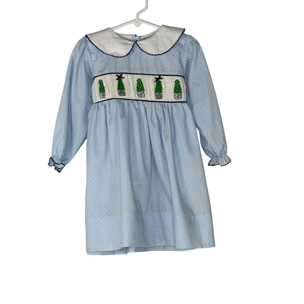 The Smocked Flamingo Girls Bishop Dress Puff Sleeve Plant Embroidered Size 3T